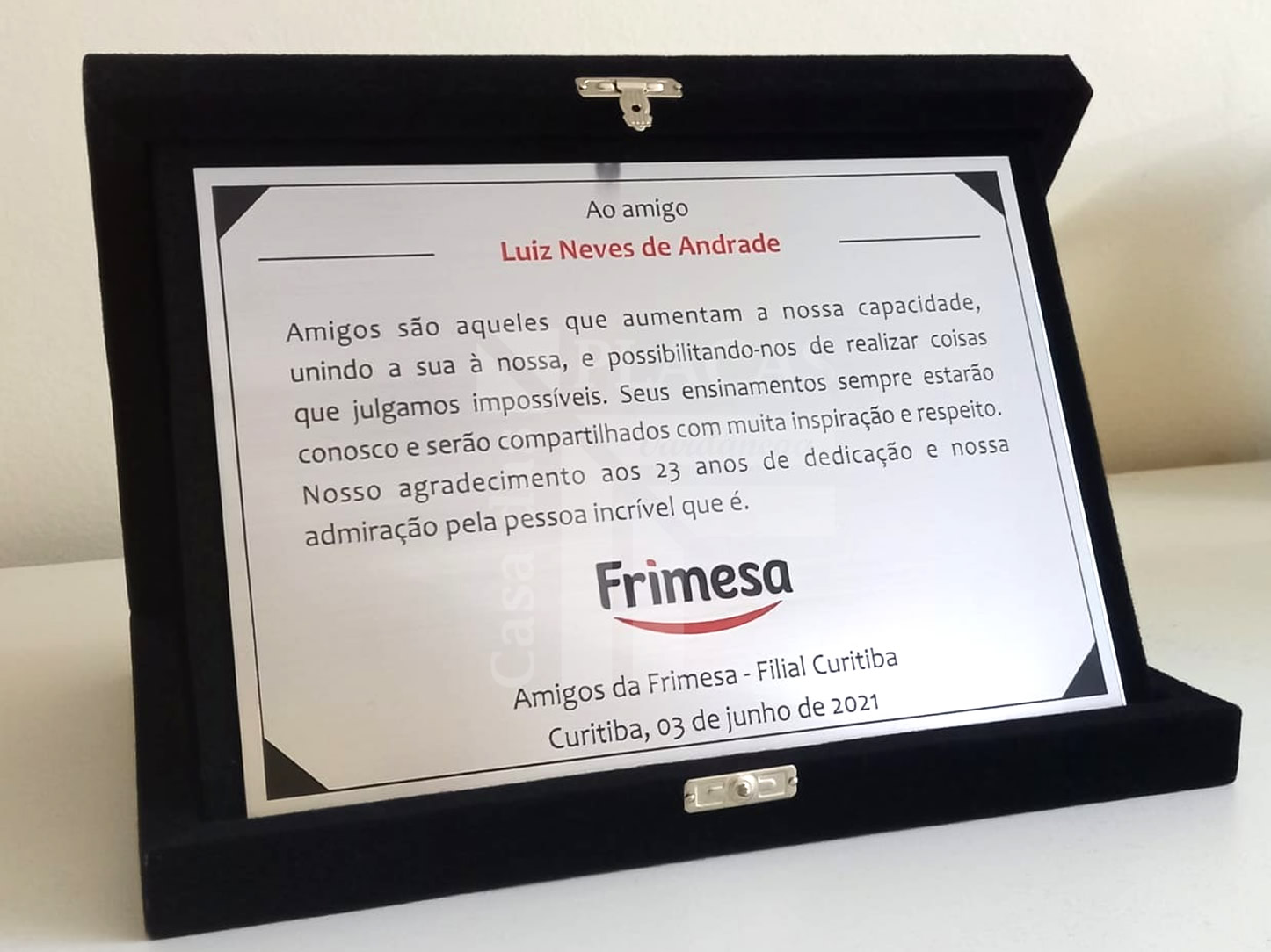 Placa comemorativas em Aço com Estojo